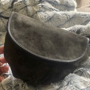 Bottega Veneta Suede Clutch with Gold Accents